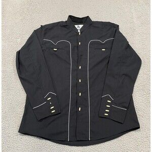 Rangers Shirt Mens Large Black Western Piping Band Collar Button Contrast Trim